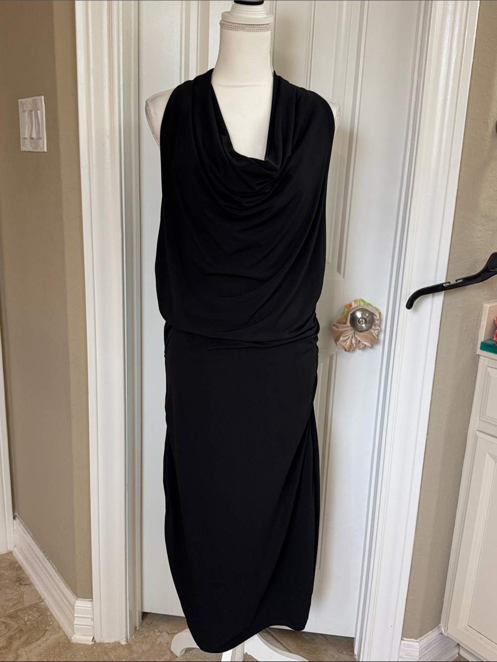 NWT Michael Kors Elegant Black Cowl Neck Sleeveless Dress SZ XL
